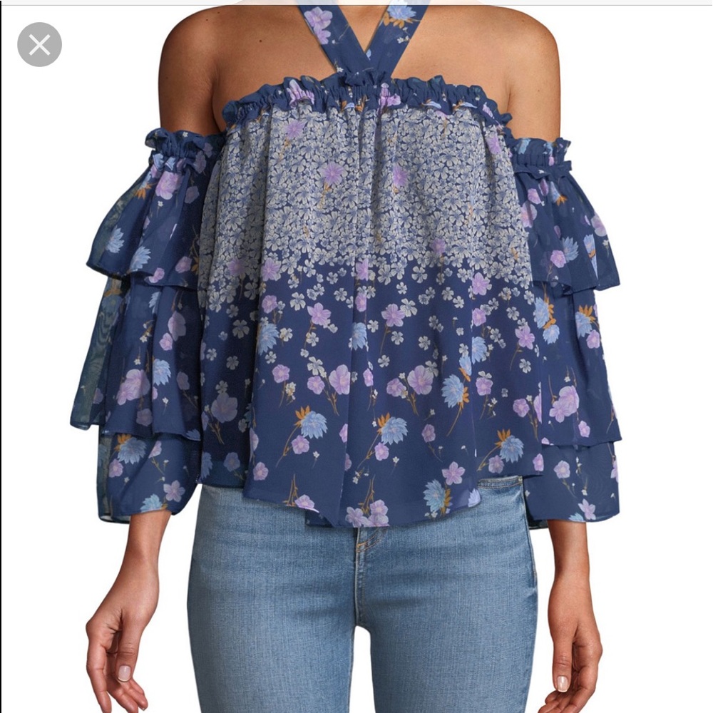 MISA Penille Floral Ruffle Halter Top